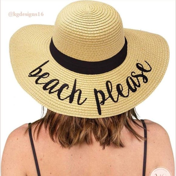 C.C. Beanie Accessories - Beach Please Embroidered Floppy Sun Hat